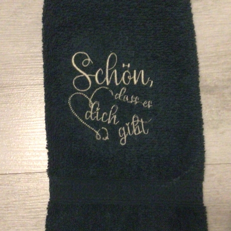 Bestickte Gästehandtücher dunkelgrün - Herz schön, dass es dich…