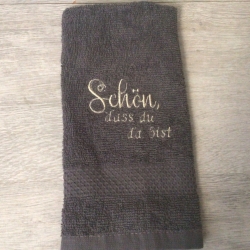 Bestickte Gästehandtücher steingrau  - schön, dass du…