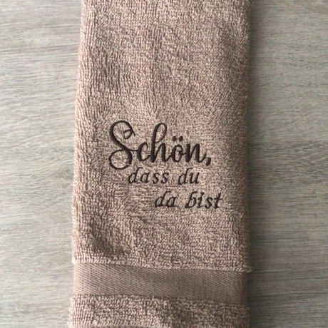 Bestickte Gästehandtücher braun  - schön, dass du…