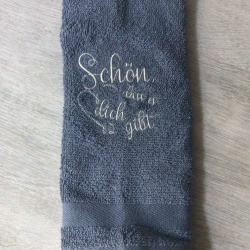 Bestickte Gästehandtücher mittelblau - Herz schön, dass es dich…