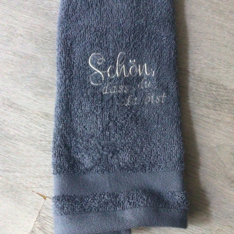 Bestickte Gästehandtücher  mittelblau  - schön, dass du…