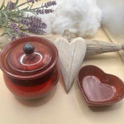 Dose mit Deckel und kleiner Herzschale Resin Rot und Glitzer Neu 
