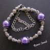 Statement Kette Collier Perlenkette lila silberfarben