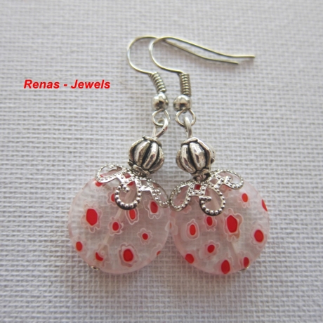 Glaskette rot weiß zweireihig Millefiori Glas Kette kurz