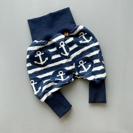 Baby Hose 50/56 (62/68) Mitwachshose Pumphose Anker blau weiß 
