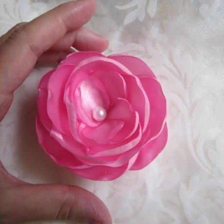 Pink Rosa Klammer Stoffblume Haarblüte Perle Jolie