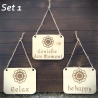 Gute-Laune-Holzschilder (3er Set) mit der Blume des Lebens