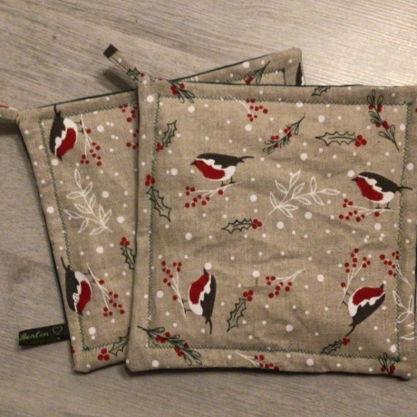 Topflappen Set XL -doppellagig Einzigartig Unikat - WinterVogel