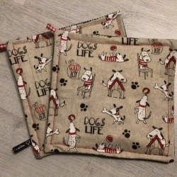 Topflappen Set XL -doppellagig Einzigartig - spielende Hunde