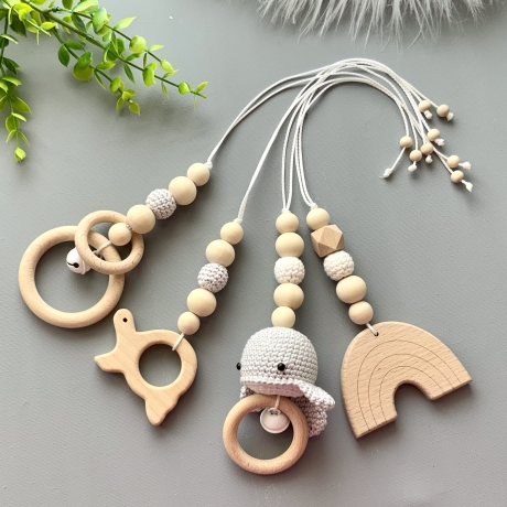 Spielbogen Anhänger Baby Set 4 Stück + Bogen Wal Schildkröte Holz
