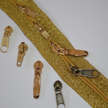 Zipper gold formschön ab 2 St. 5 mm Schiene Schieber
