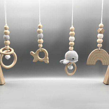 Spielbogen Anhänger Baby Set 4 Stück + Bogen Wal Schildkröte Holz