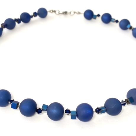 Kette mit Polaris Perlen, Hämatit und  Biconen blau