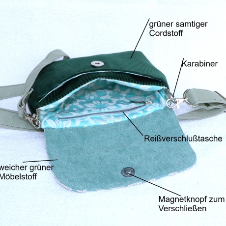 kleine Umhängetasche Damen/grüne Cord Tasche/Clutch/Handtasche