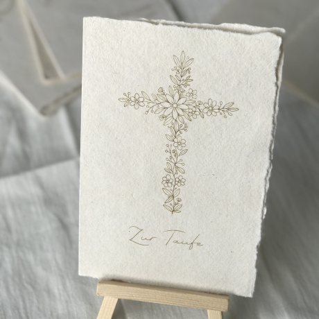 Baumwoll-Rag-Designklappkarte + Umschlag zur Taufe - nachhaltig
