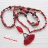 Bettelkette rot Perlenkette Quaste Anhänger Boho Hippie Kette