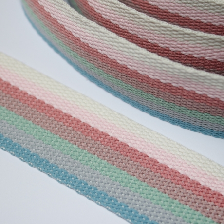 Gurtband 40 mm Streifen Pastell-Töne natur rosa terra braun