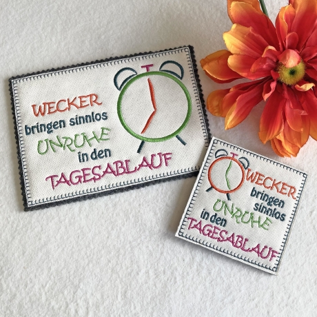 4x Stickdatei Wecker Mugrug Untersetzer und Solo ab 10x10cm