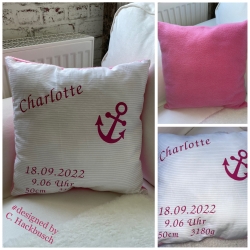 Geburtskissen Anker Kissen Namenskissen Taufe personalisierbar