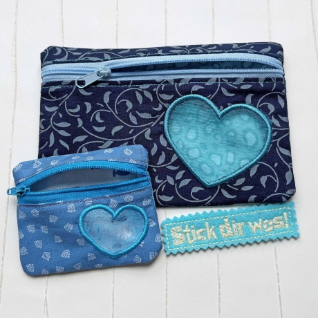 5x Stickdatei RTF Herz ITH Tasche mit Reißverschluss & Fenster