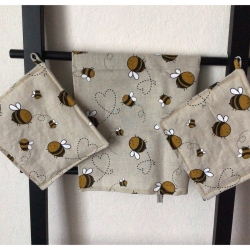 Geschirrtuch + pass.Topflappen GeschenkSet Einzigartig - Bienen