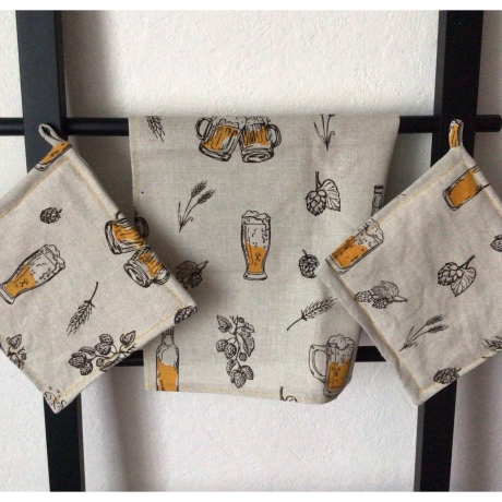 Geschirrtuch + pass.Topflappen GeschenkSet Einzigartig - Bier