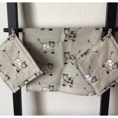 Geschirrtuch + pass.Topflappen GeschenkSet Einzigartig - Kühe
