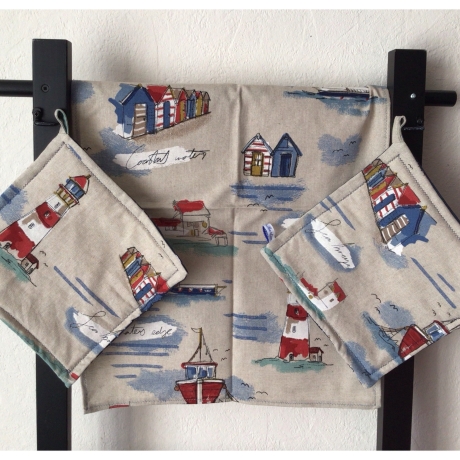 Geschirrtuch + pass.Topflappen GeschenkSet Einzigartig - maritim