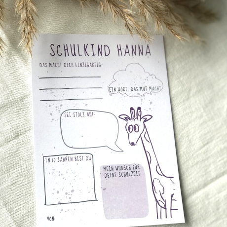 Personalisierte Gästekarte zur Einschulung, digitaler Download