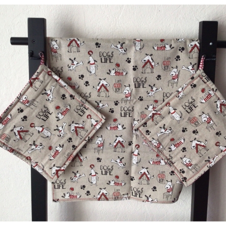 Geschirrtuch + pass.Topflappen GeschenkSet - lustige Hunde 