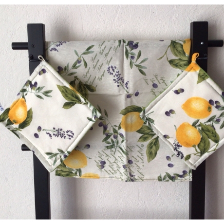Geschirrtuch + pass.Topflappen GeschenkSet - Zitronen + Oliven