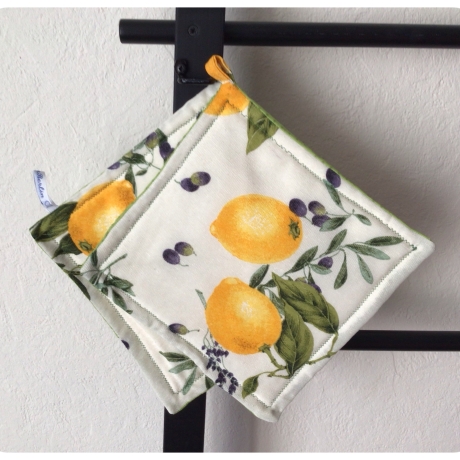 Geschirrtuch + pass.Topflappen GeschenkSet - Zitronen + Oliven
