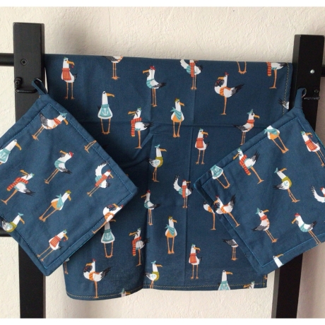Geschirrtuch + pass.Topflappen GeschenkSet - lustige Enten 