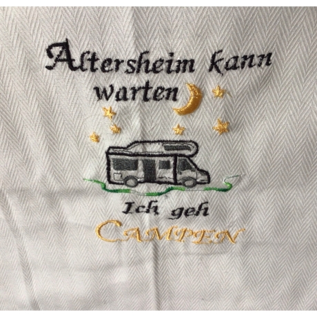 Geschirrtuch mit Spruch Camping Einzigartig - „Altersheim kann..“