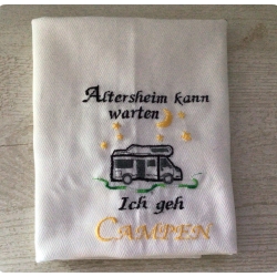 Geschirrtuch mit Spruch Camping Einzigartig - „Altersheim kann..“