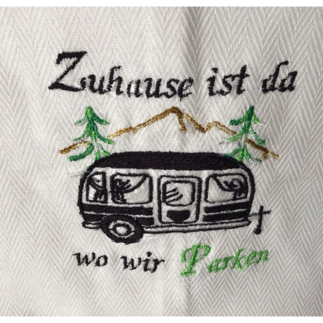 Geschirrtuch mit Spruch Camping Einzigartig - „Zuhause ist ….“