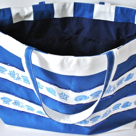 große Strandtasche -blau weiß gestreifte Badetasche Damen-maritim