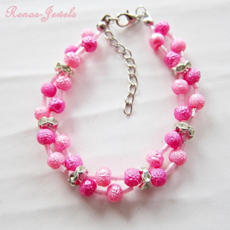 Perlenarmband pink rosa silberfarbig zweireihig Perlen Armband