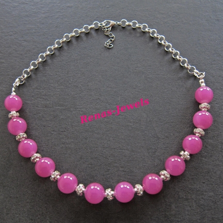 Glaskette Pink Silberfarben Glas Perlen Kette kurz Perlenkette