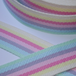 Gurtband 40 mm Streifen Pastell-Töne Regenbogen gelb 