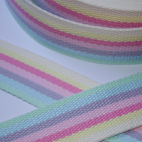 Gurtband 40 mm Streifen Pastell-Töne Regenbogen gelb RE