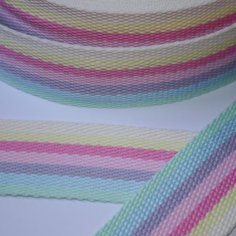 Gurtband 40 mm Streifen Pastell-Töne Regenbogen gelb RE