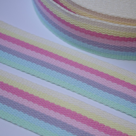 Gurtband 40 mm Streifen Pastell-Töne Regenbogen gelb RE