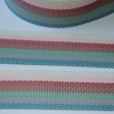 Gurtband 40 mm Streifen Pastell-Töne natur rosa terra braun