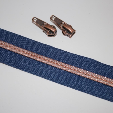 50cm kupferrot metallic Reißverschluss dunkelblau +2x Zipper