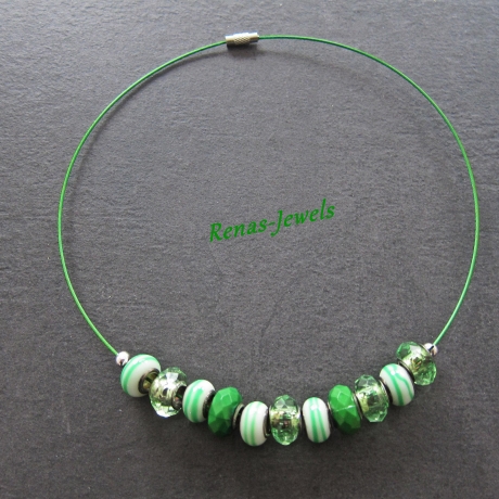 Halsreif mit Modulperlen grün Glas Perlen