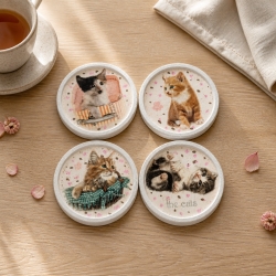 4er KorkUntersetzer Set  ⌀ 10 cm - KatzenMotiven