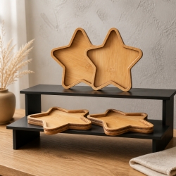 4er HolzUntersetzer Set  ⌀ 10,5 cm mit Rand rustikaler Stil Stern