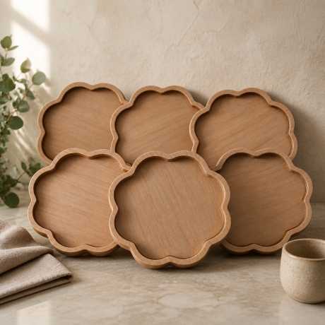 4er HolzUntersetzer Set  ⌀ 11,5 cm mit Rand rustikaler Stil