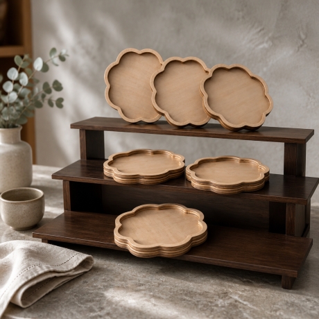 4er HolzUntersetzer Set  ⌀ 11,5 cm mit Rand rustikaler Stil